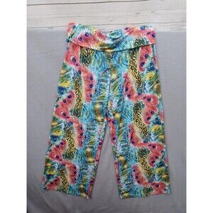 Mimozza Womens Wide Leg Palazzo Pants XL Peacock Yellow Black Stretch Gipsy